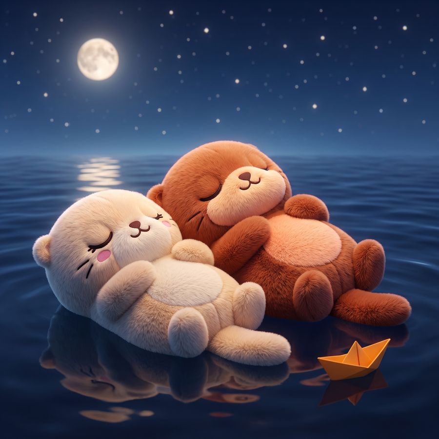 Floating asleep holding hands